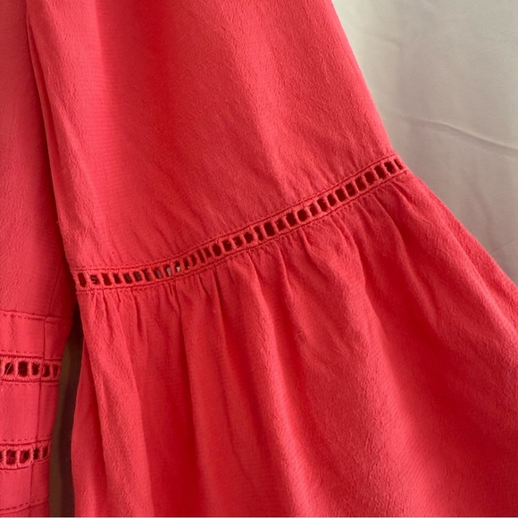 Ann Taylor Coral Fit & Flare Dress Bell Sleeve Eyelet Women’s 2P - Picture 4 of 9